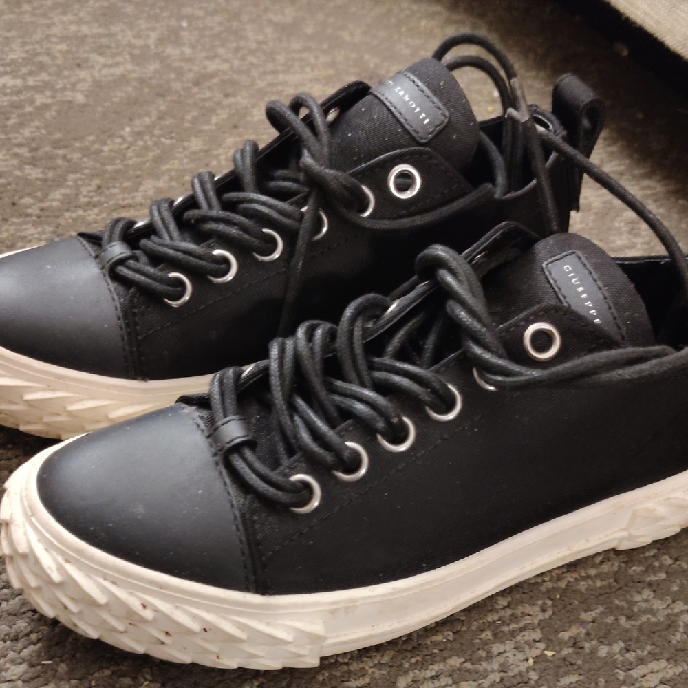 Giuseppe Zanotti Black Canvas Sneakers with White Sole